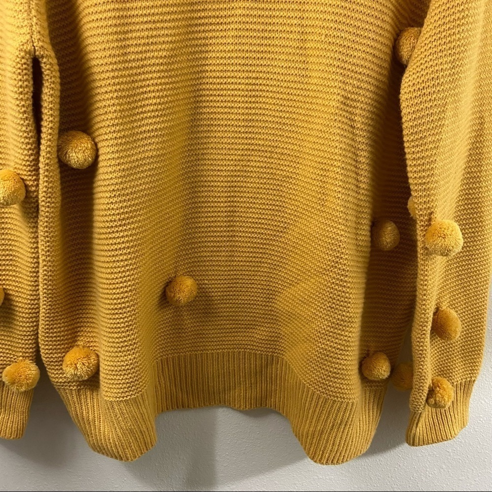 Blushing Heart Gold Pom Pom Knit Pullover Sweater Womens Sz L Mock Neck - Picture 3 of 11